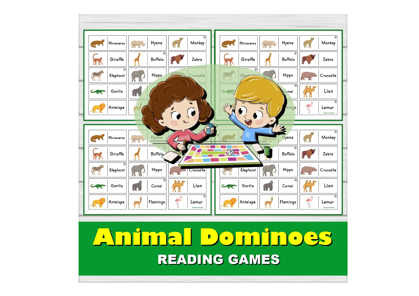 Free Kindergarten Reading Games. Animal Dominoes