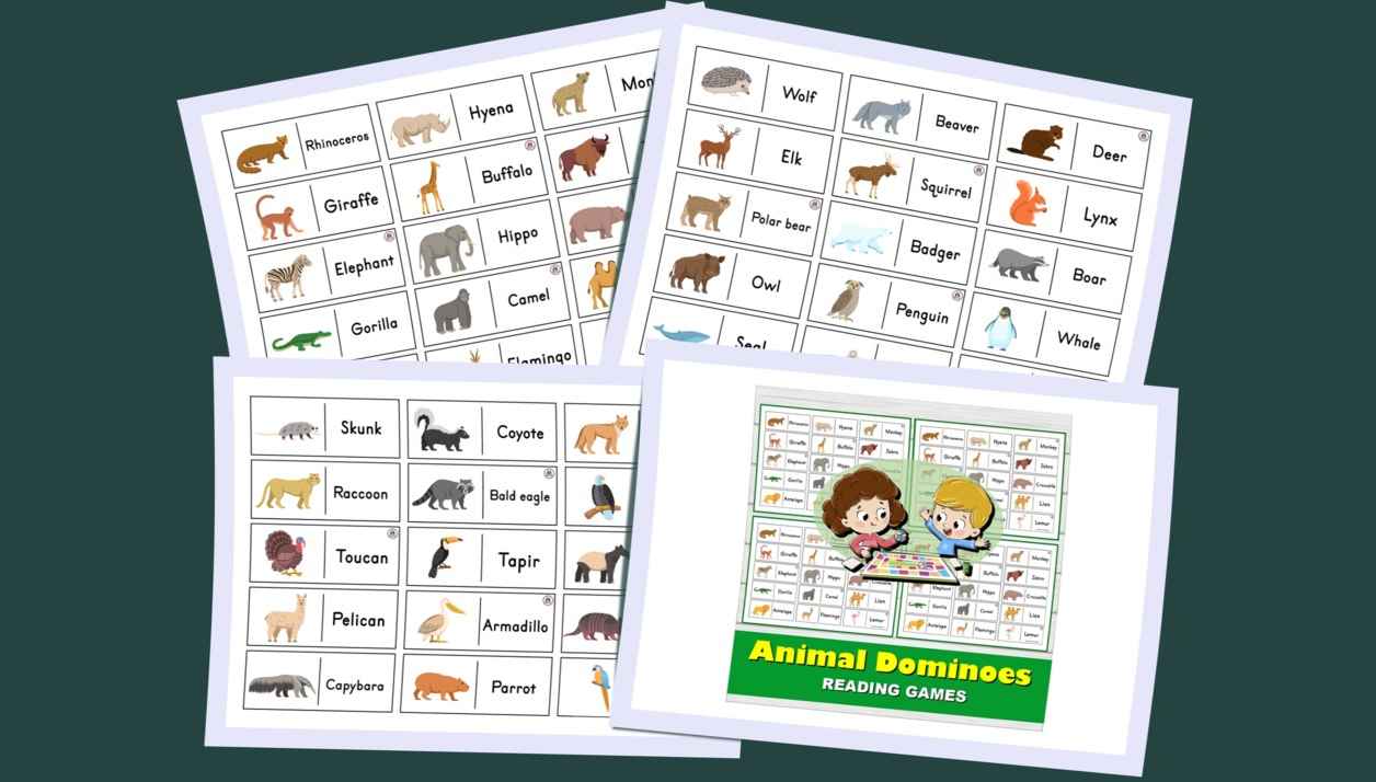 Free Kindergarten Reading Games. Animal Dominoes