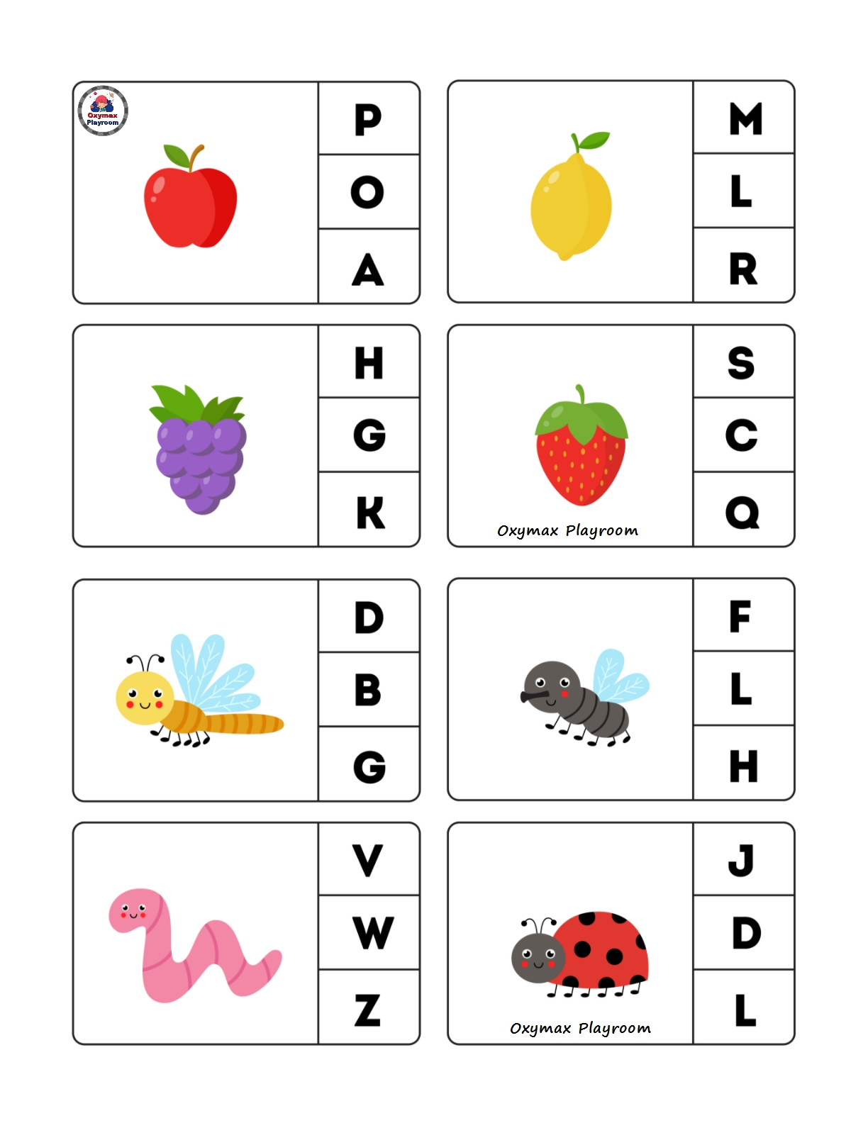 168 Free Beginning Sounds Clip Cards