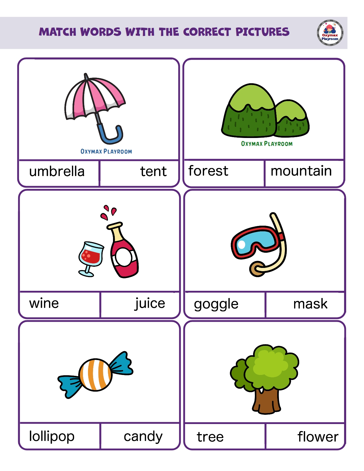 Free Educational Games For Kids. MATCH WORDS WITH THE CORRECT PICTURES. 72 game cards